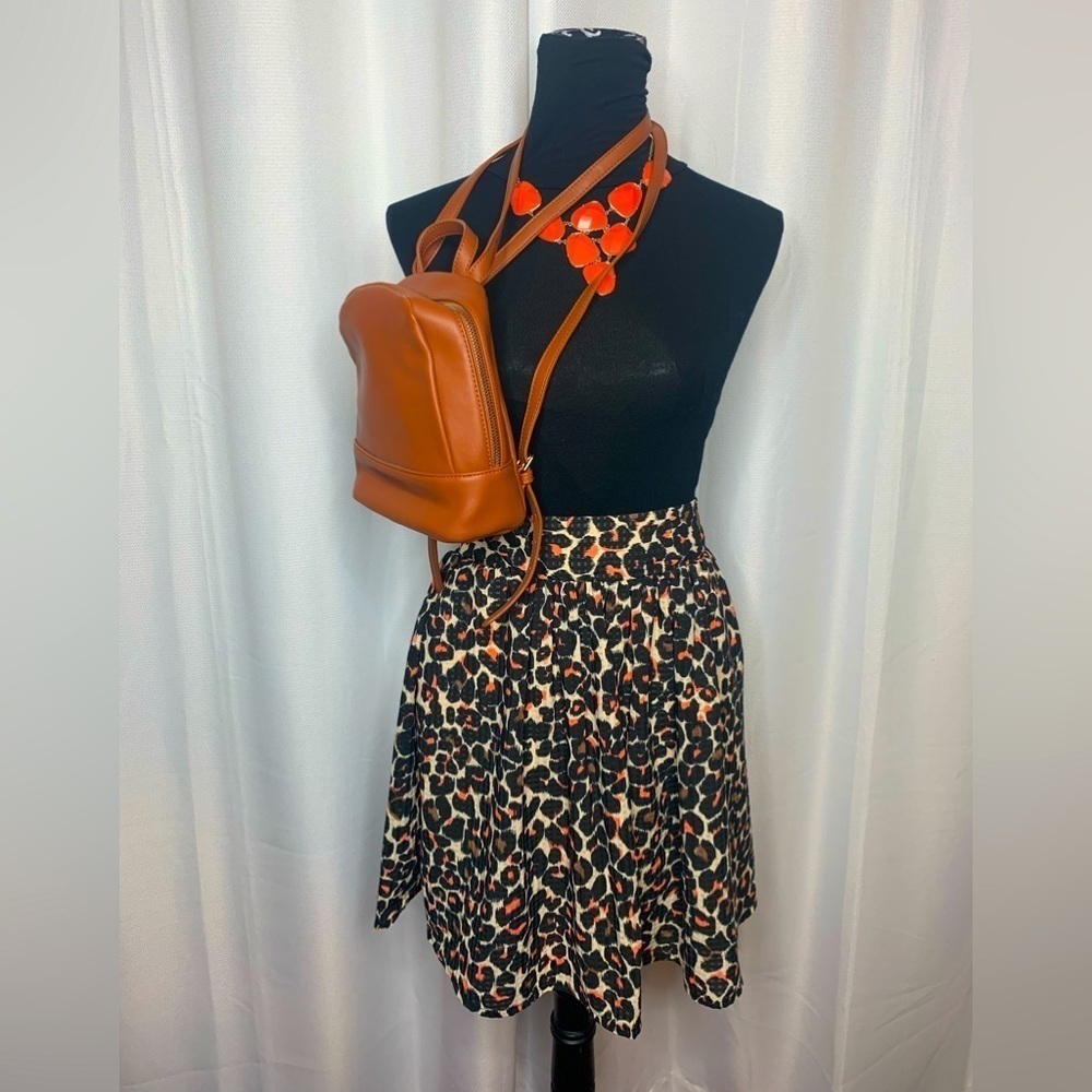WHO What Wear Sketched Leopard Print Skirt in Black/Brown/Coral